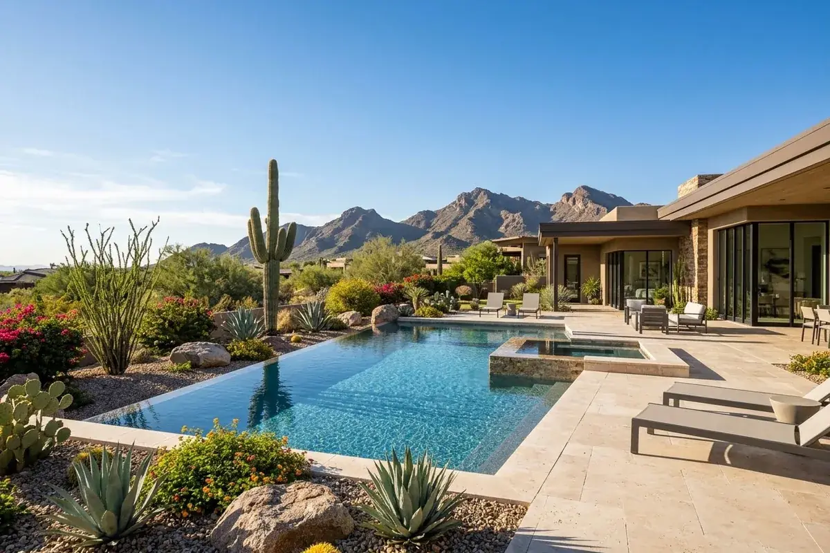 Scottsdale backyard pool with the McDowell Mountains
