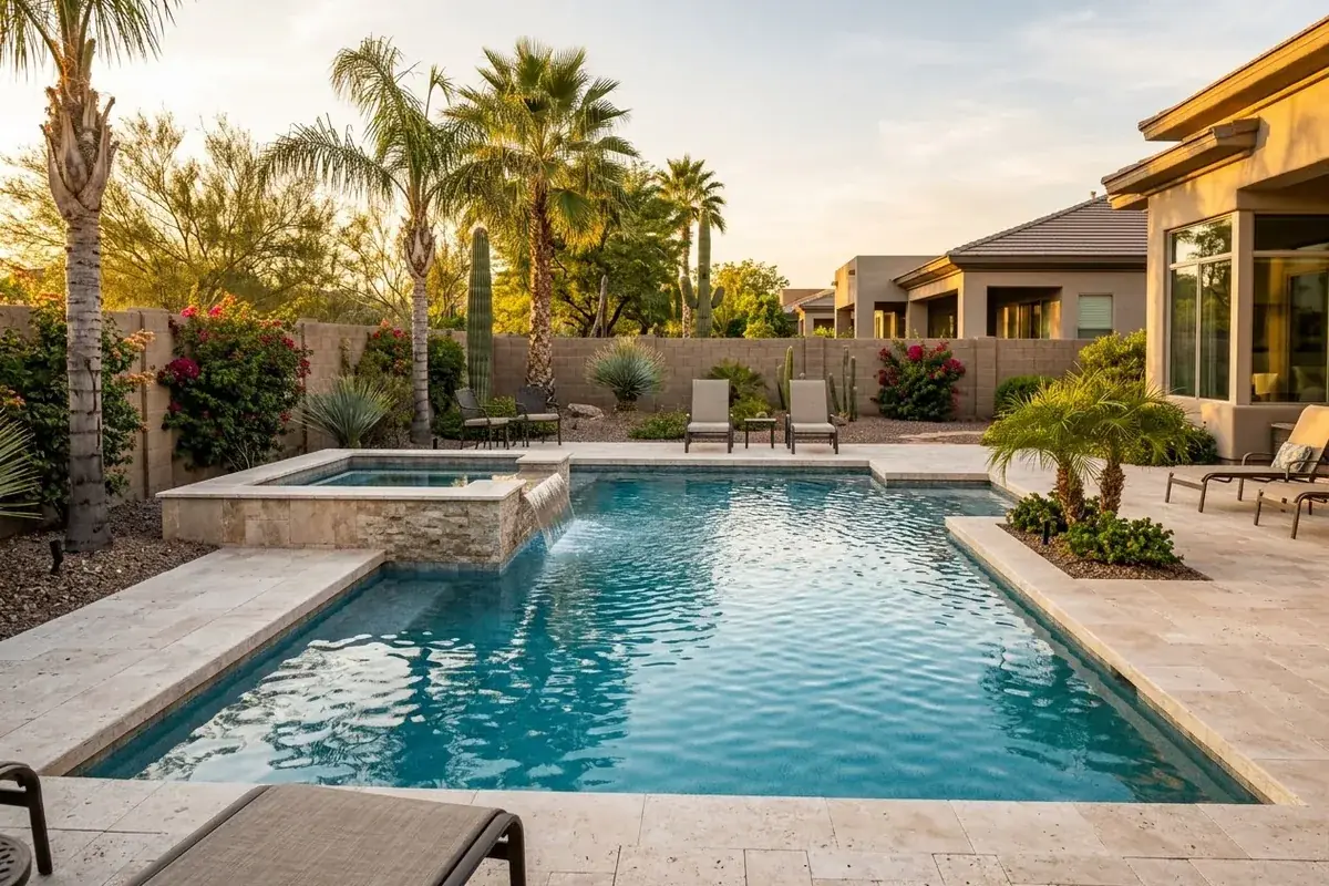 Sparkling backyard pool and spa in the Phoenix area